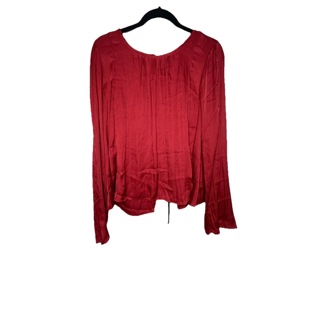 Free People Top Womens Medium Red Black Long Sleeve Evening Satin Open Tie Back - Picture 6 of 11